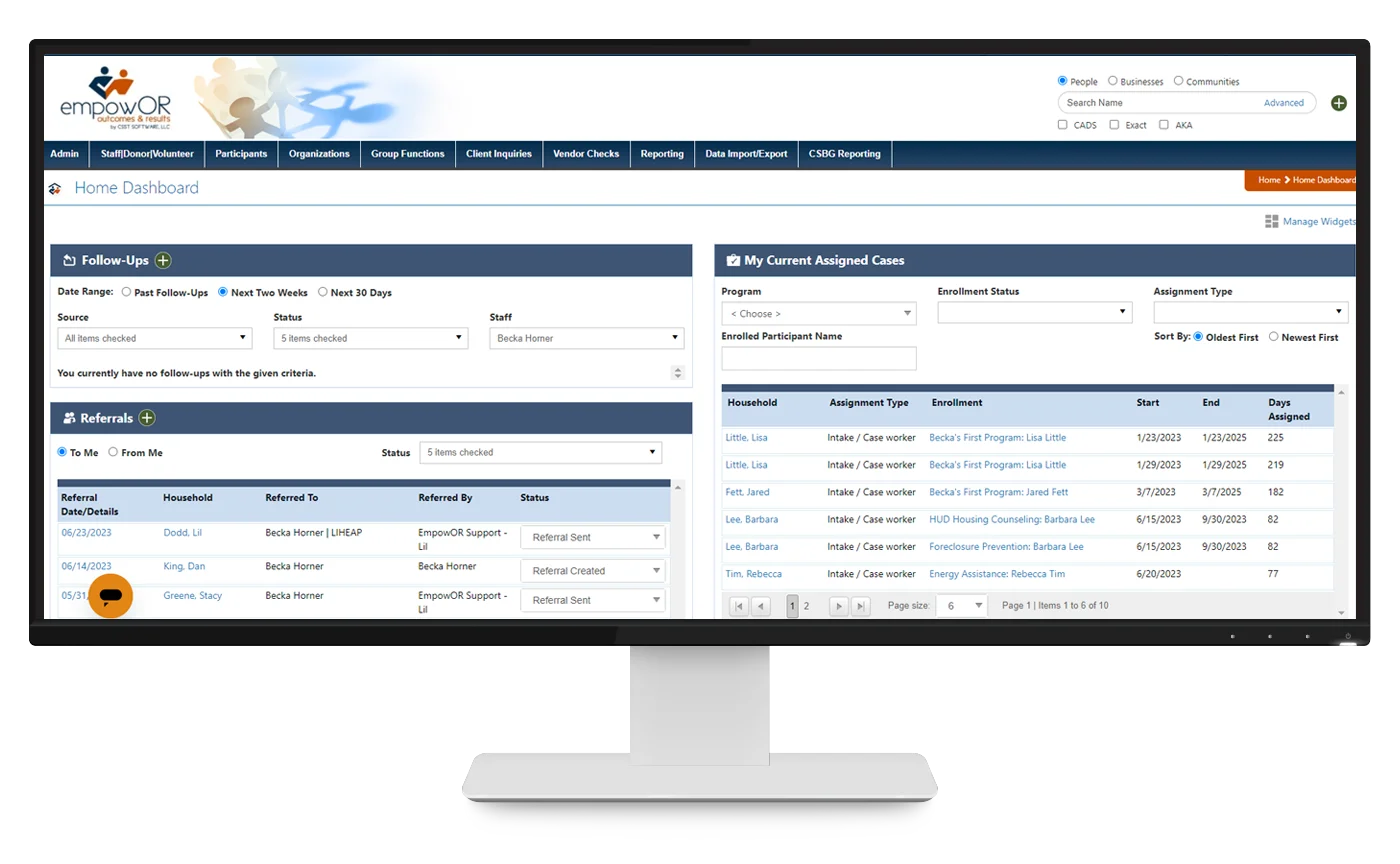 Dashboards screen in empowOR