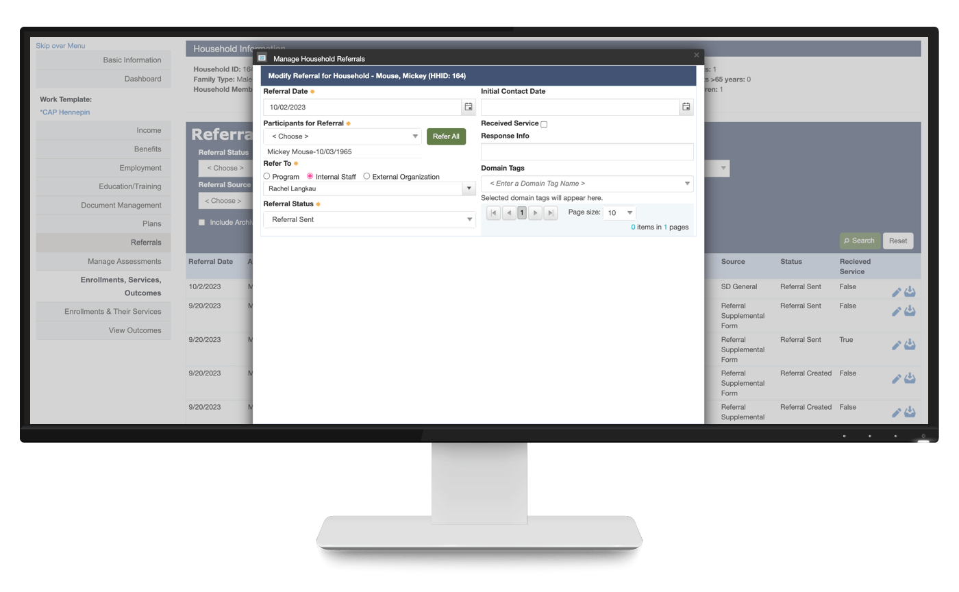 Referrals screen in empowOR