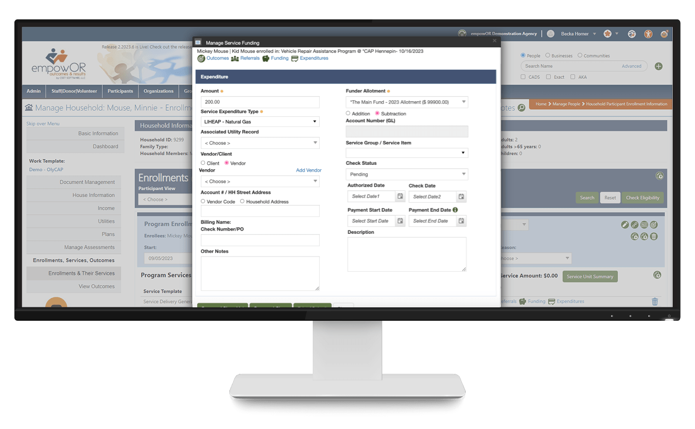 Funding Sources screen in empowOR