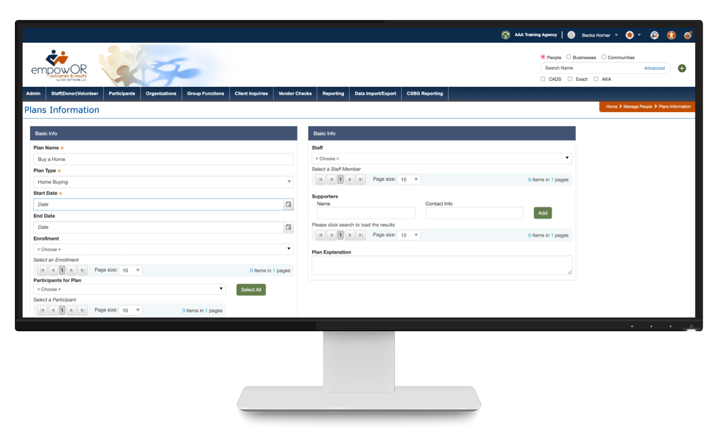 Plans screen in empowOR